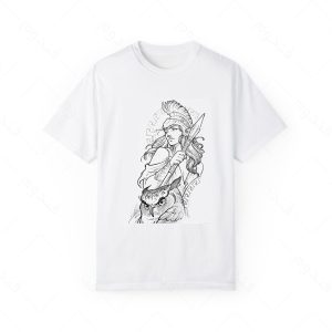 تیشرت سفید و ملانژ طرح بازی god of war کاراکتر ATHENA