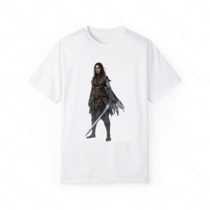 تیشرت سفید و ملانژ طرح بازی god of war کاراکتر FREYA