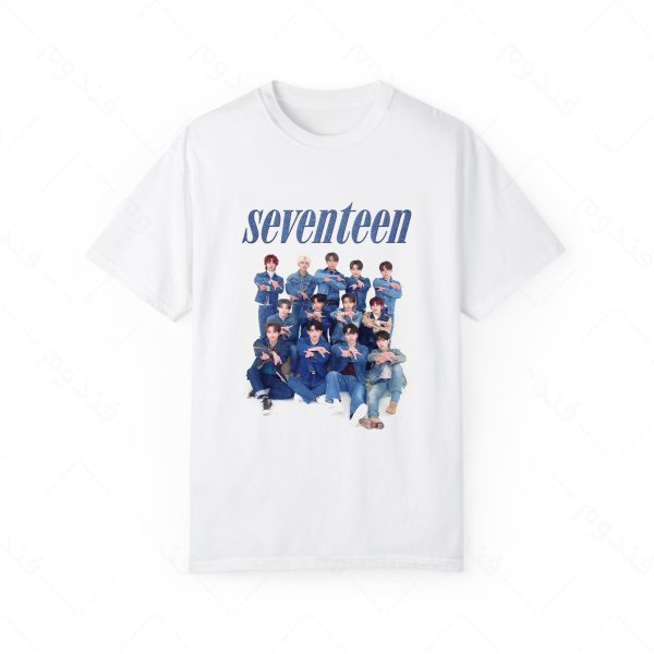 تیشرت سفید و ملانژ طرح گروه Seventeen کد12